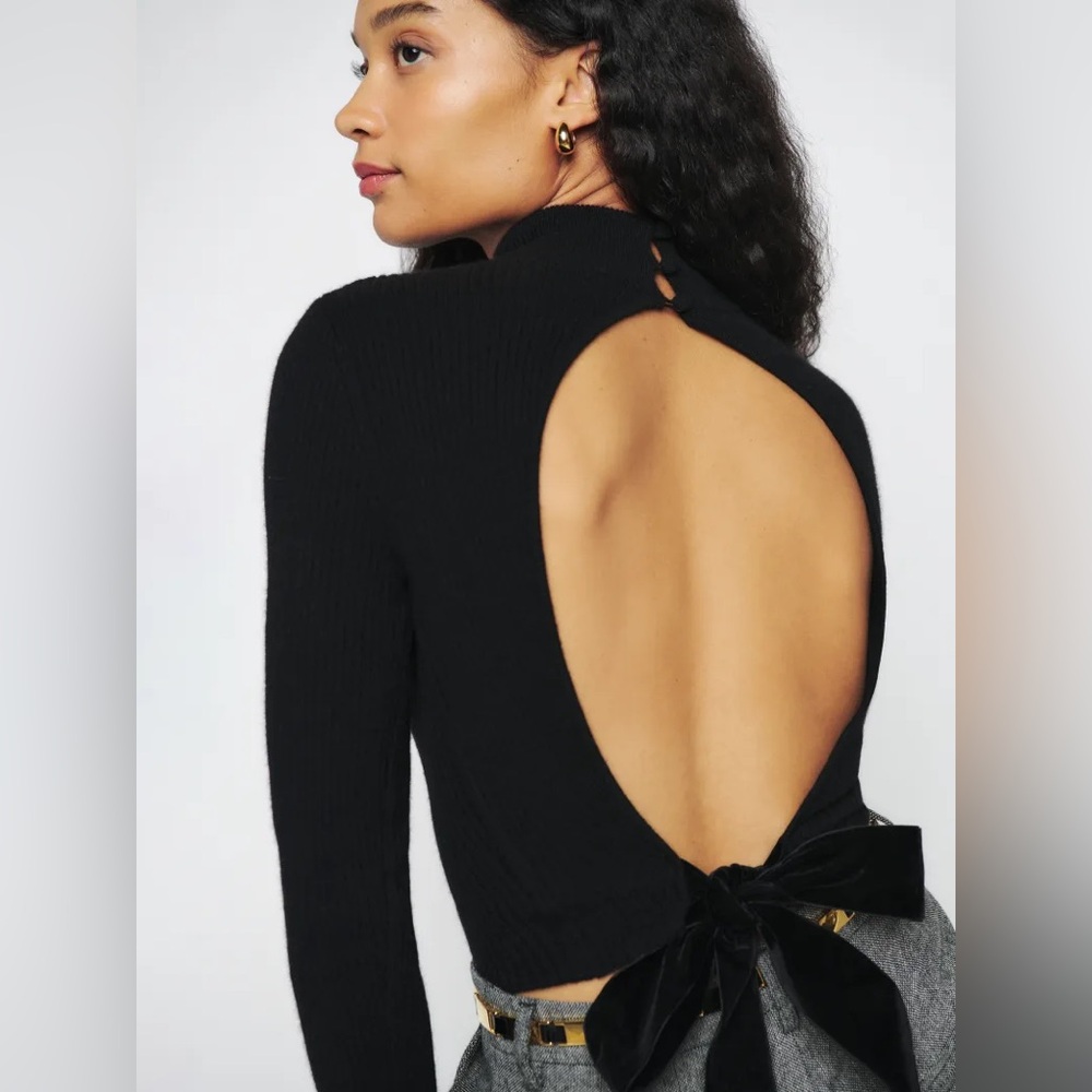 Reformation Black Backless Mock Neck Top